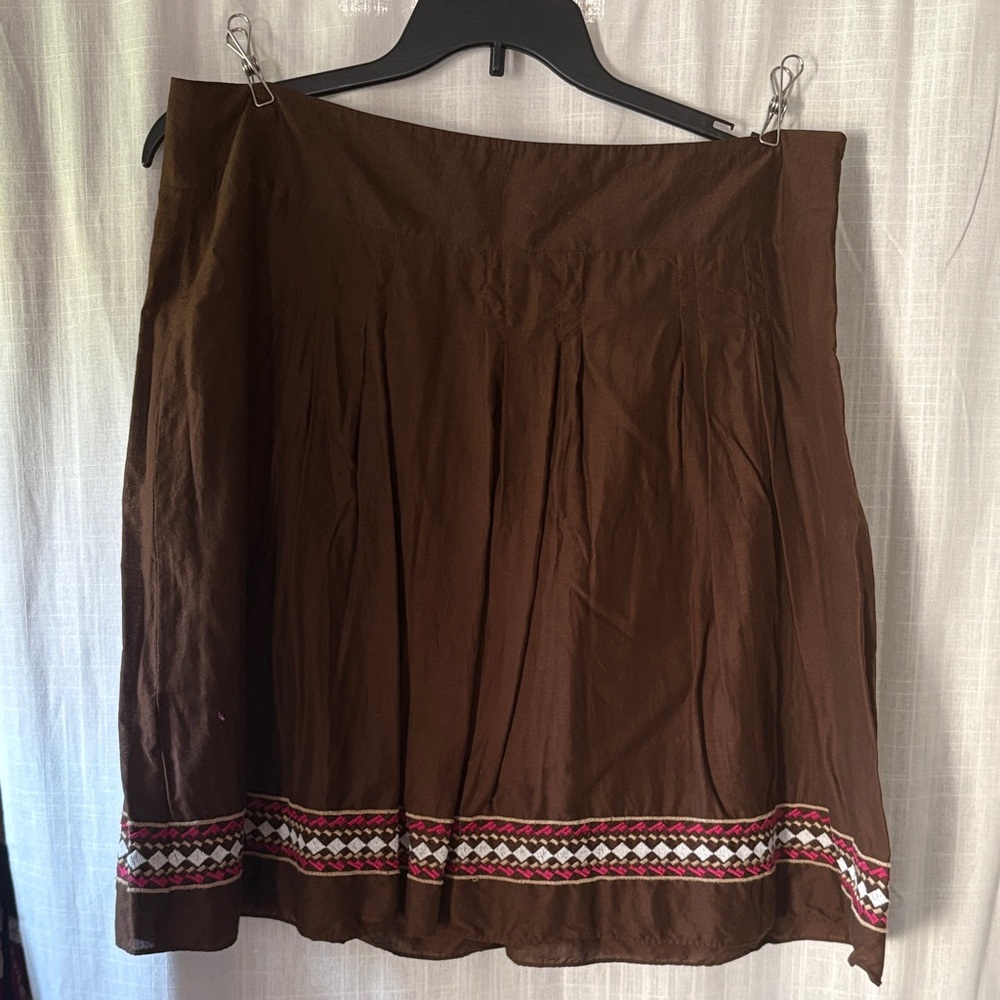 Ann Taylor Brown A-Line Skirt with Red and White Trim